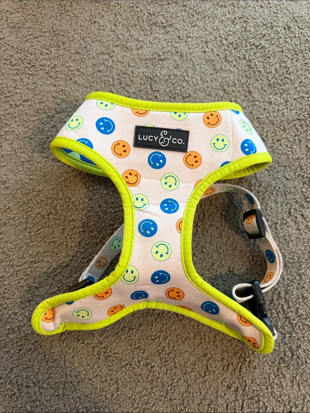 Lucy & Co. Blue and Neon Yellow Checkerboard Dog Harness size large